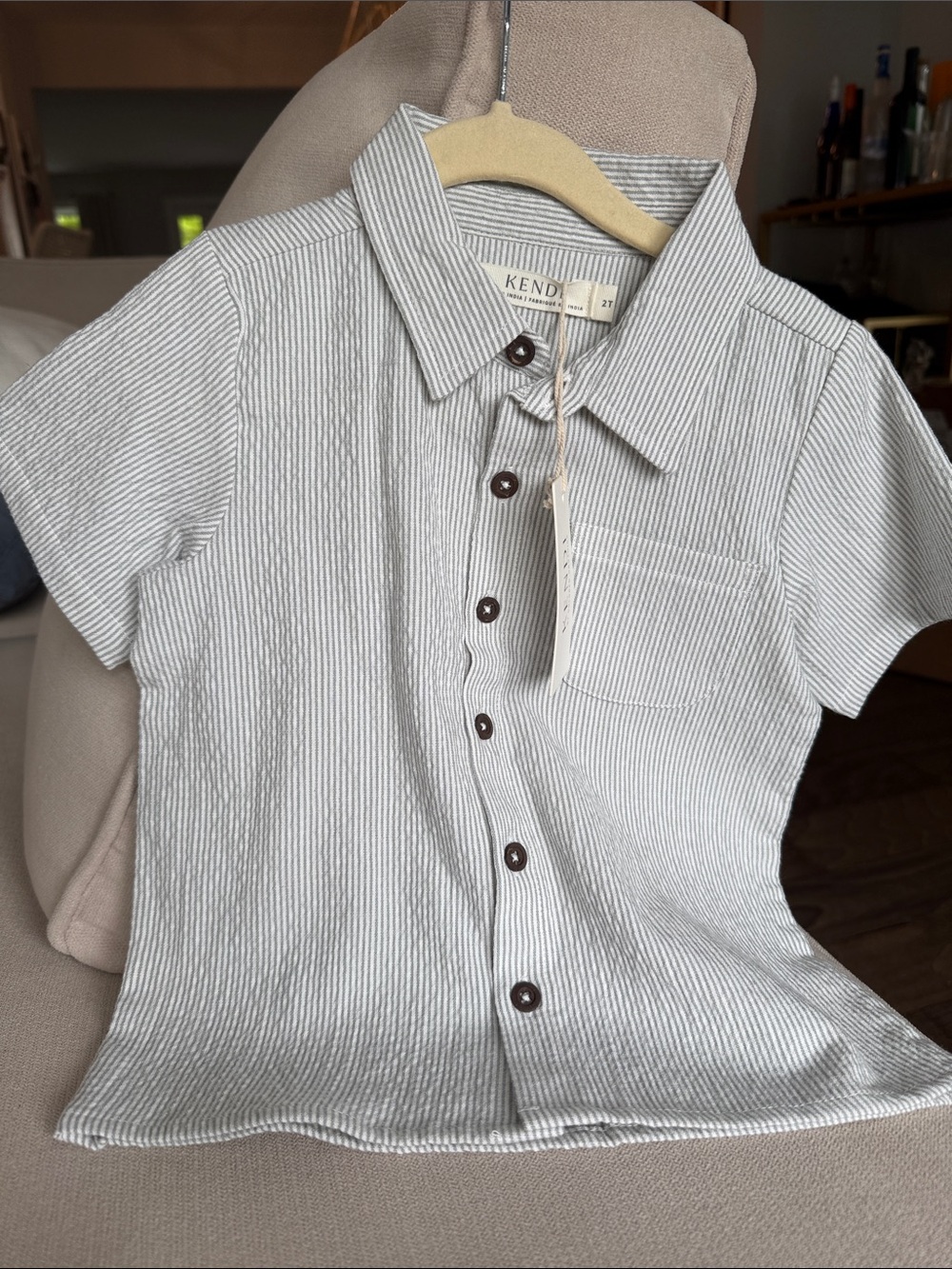 Colored Organics Striped Seersucker Button-Up Shirt - White & Gray